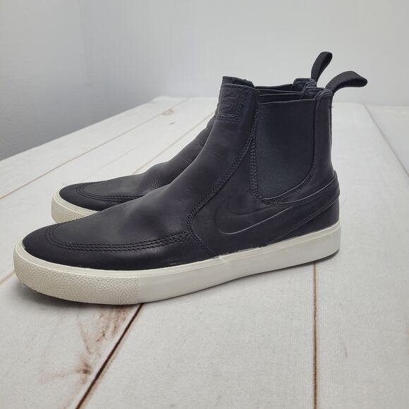 Nike X SB Zoom Stefan Janoski black leather slip on Chelsea boots Mid Rm SB - Picture 1 of 9
